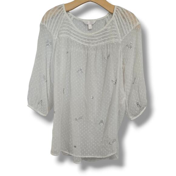 LC Lauren Conrad Women’s Medium White Chiffon Peasant Top Semi-Sheer - Picture 1 of 9